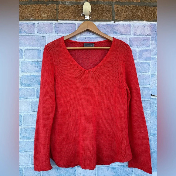 Wooden ships cotton blend reddish orange v neck sweater S/M - Picture 1 of 7